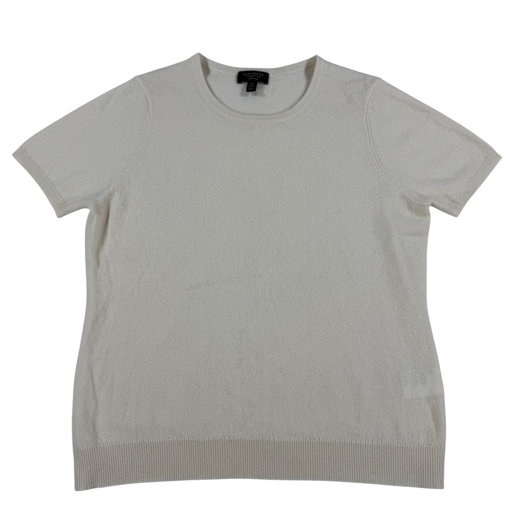 Charter Club Luxury 100% Cashmere Short Sleeve Sweater Cream Women's XL Preppy